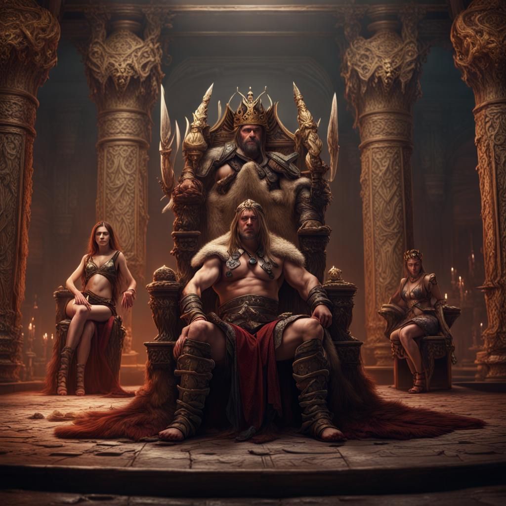 Barbarian King on Throne: Fantasy Concept Art