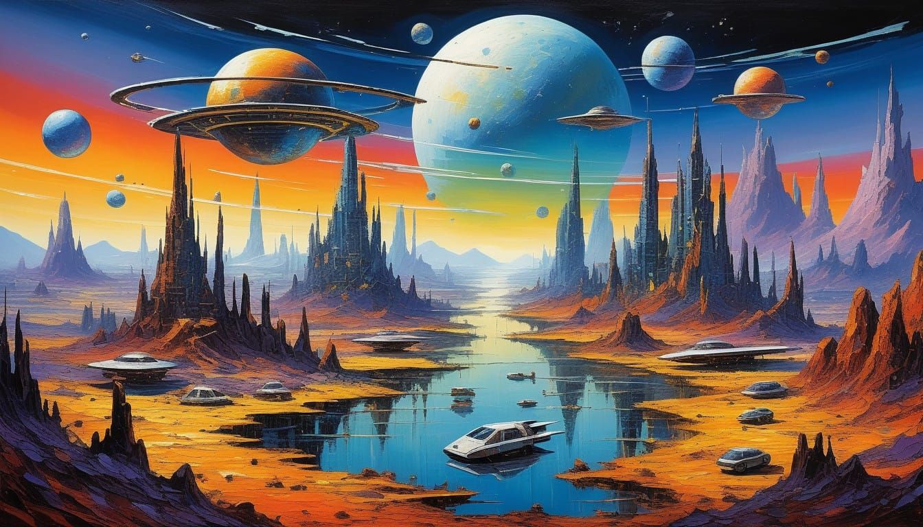 Cyberpunk Cityscape in Neo-Impressionist Style