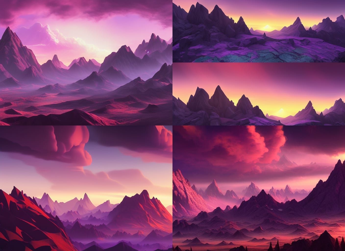 Dramatic Purple Sunset Over Mountain Range