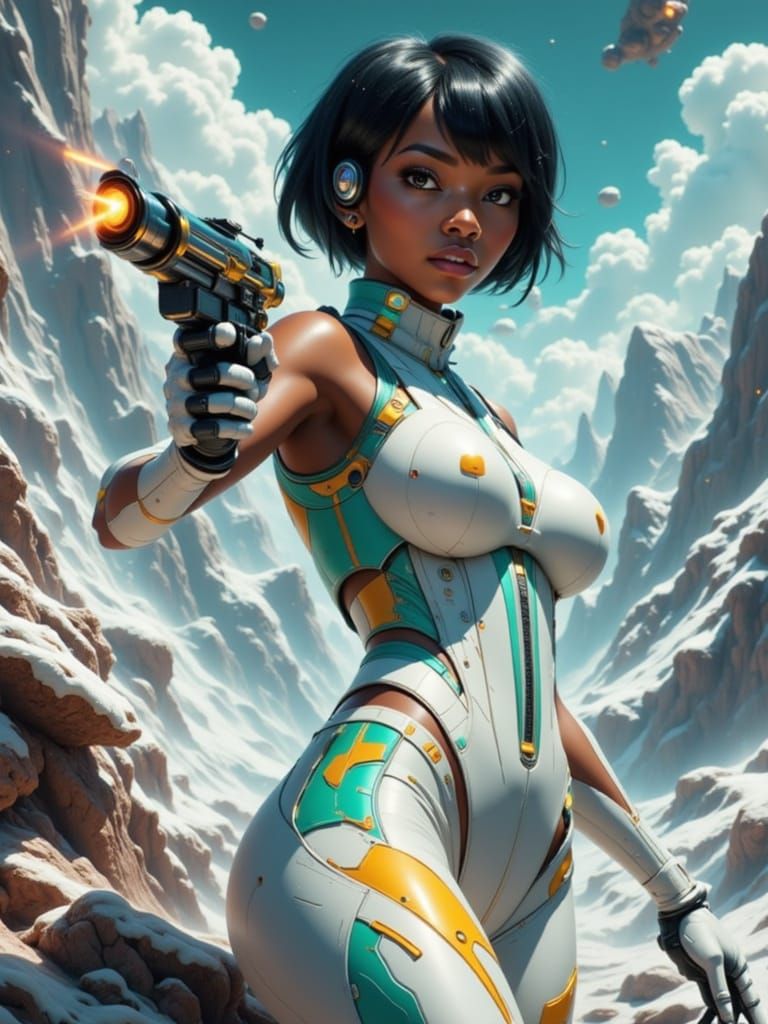 Vintage-Futuristic Black Woman Hero in Spacesuit