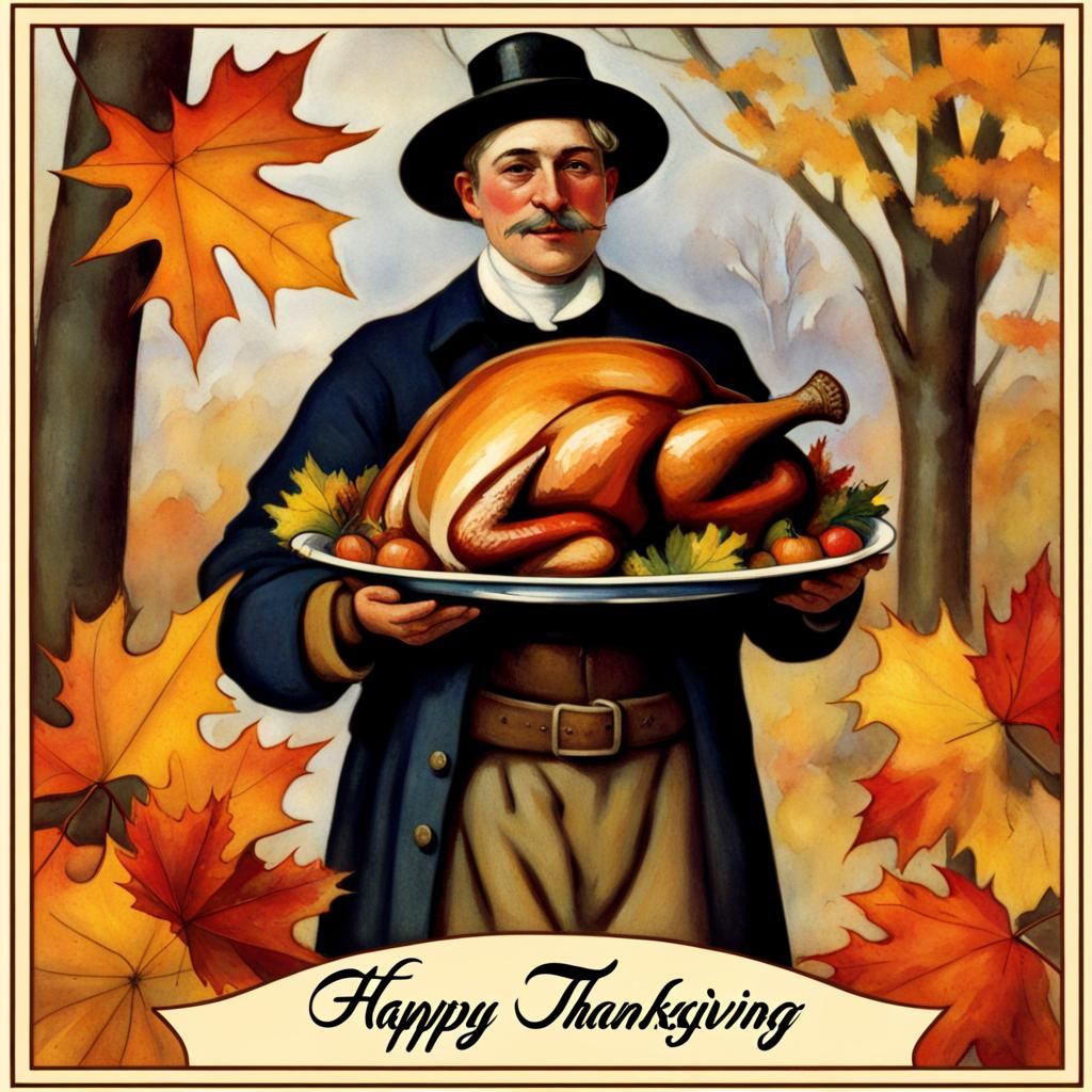 Pilgrim with Turkey: Thanksgiving Postcard in Expressionist ...