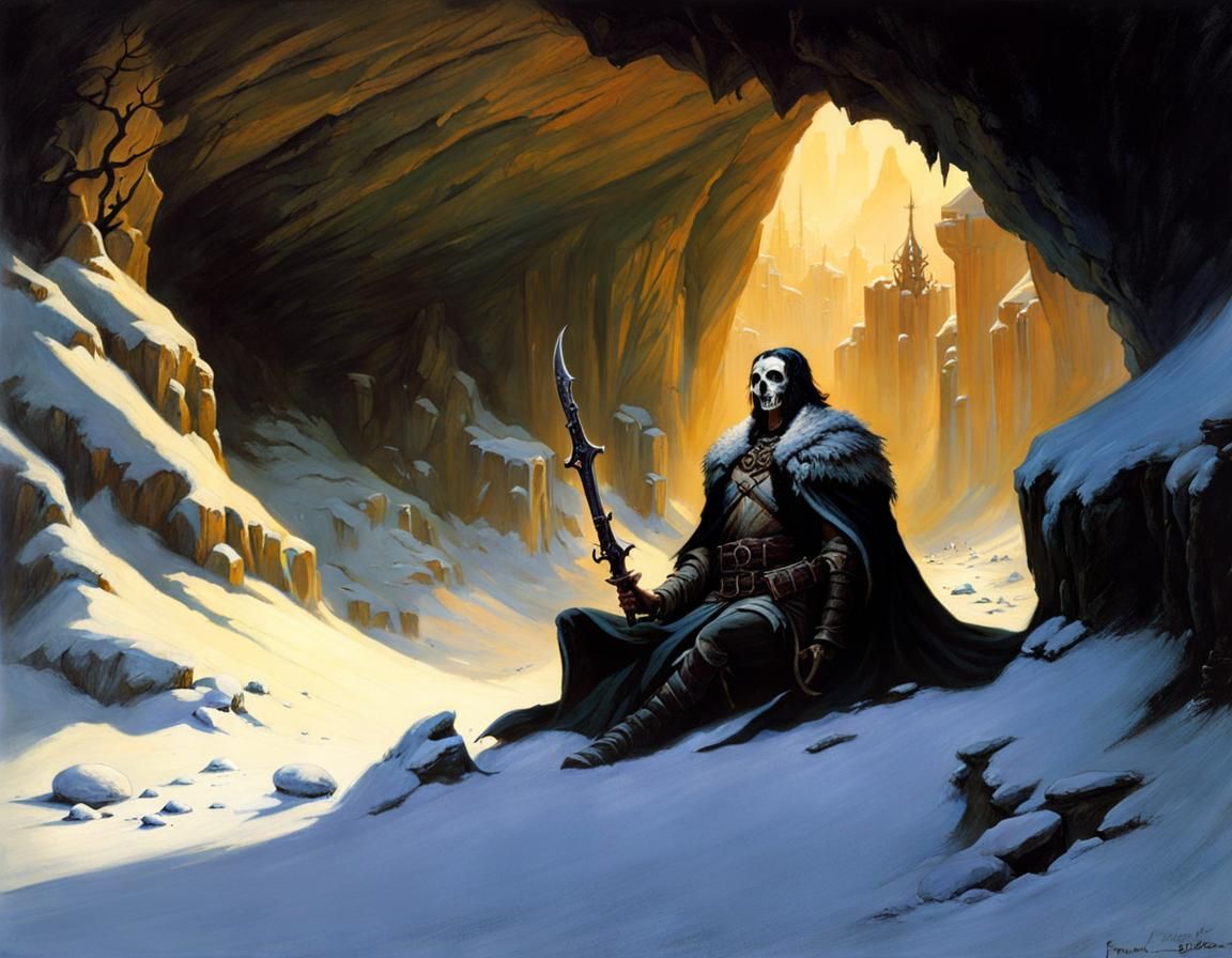 Dark Fantasy Mountain Cave with Bones