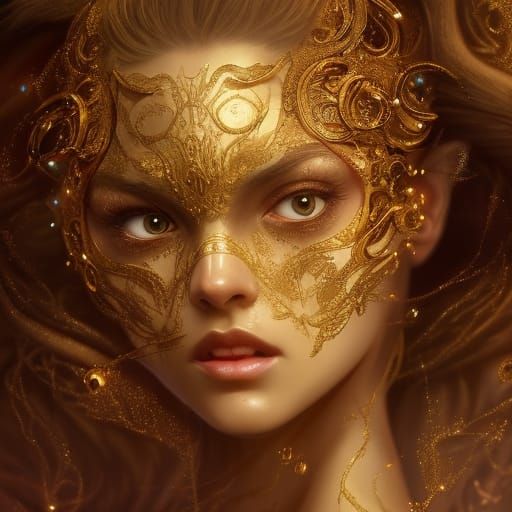 Gem-Encrusted Golden Cat Portrait in Digital Art Style