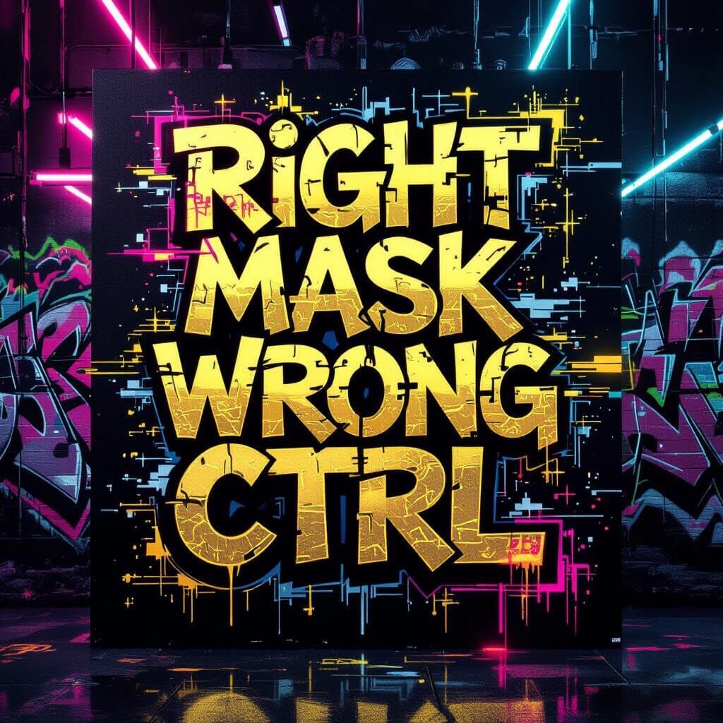 Graffiti Art "RIGHT MASK WRONG CTRL" with Glitch and Neon Ac...