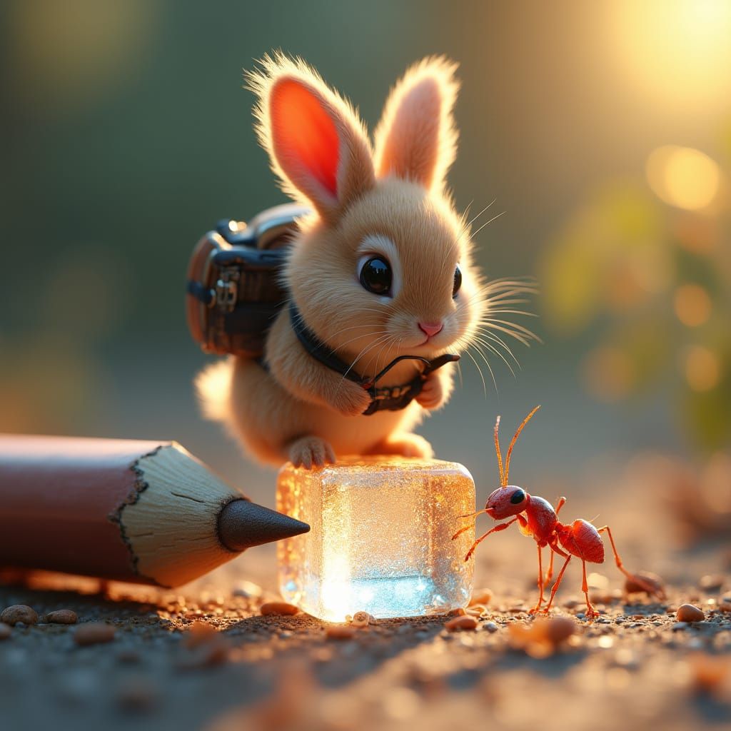 Bunny Chases Ant Up Sparkling Pencil on Sugar Cube in Dreaml...