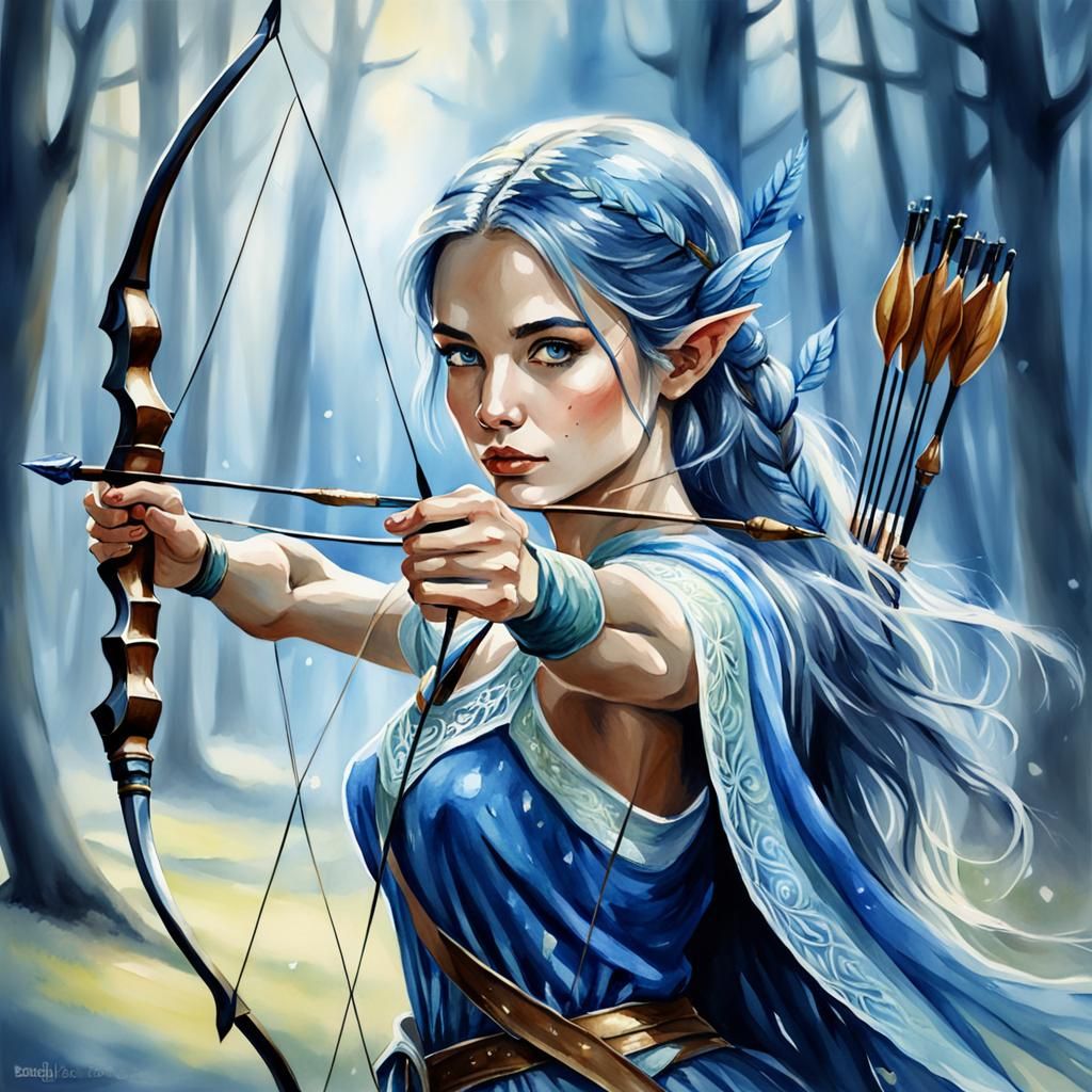 Elf Archer in Watercolor Impressionism