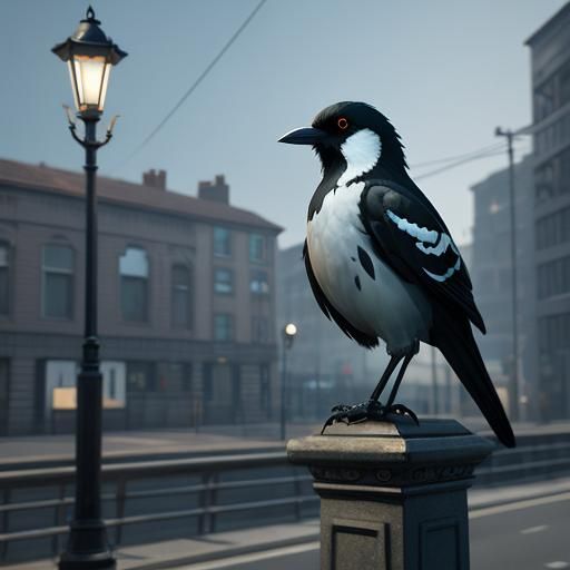 Magpie's Song on a Street Lamp