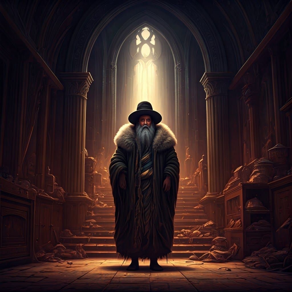 Hasidic illustration style with Shtreimel