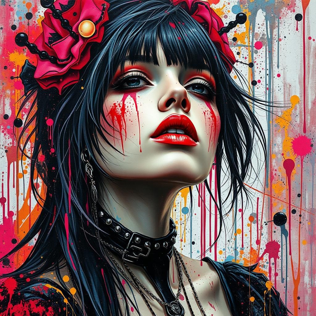 EMO Goth Goddess Portrait in Street Art Style