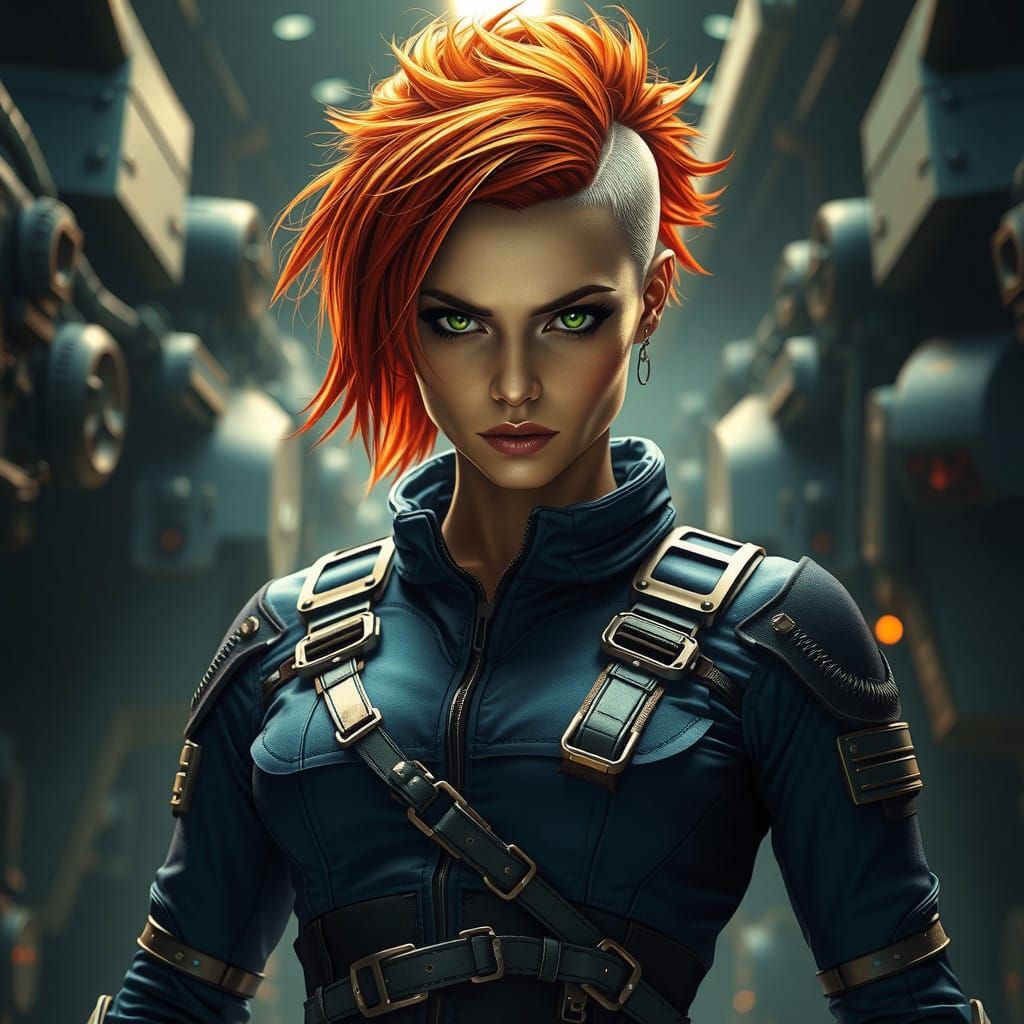 Battle-Hardened Female MechWarrior in Dark Industrial Aesthe...