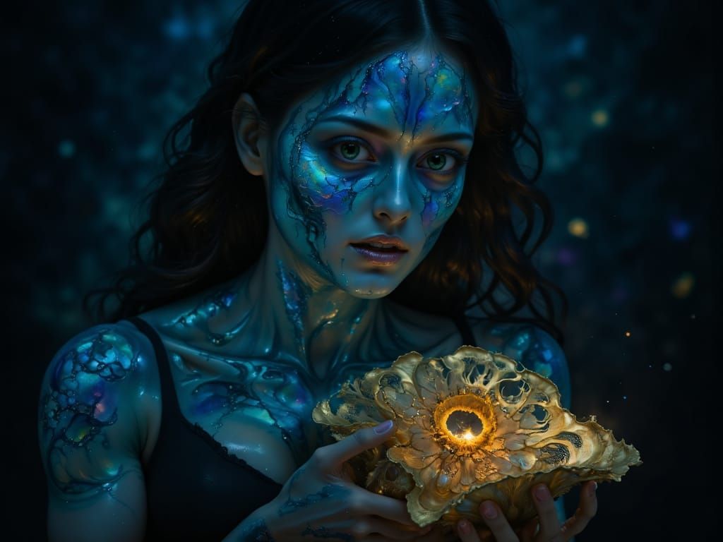 Surreal Woman in Bioluminescent Dreamscape