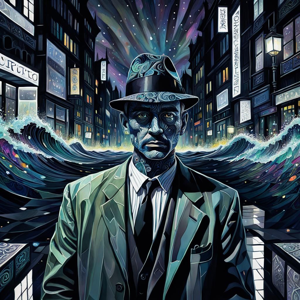 Northern Lights at Night in Expressionist Watercolor