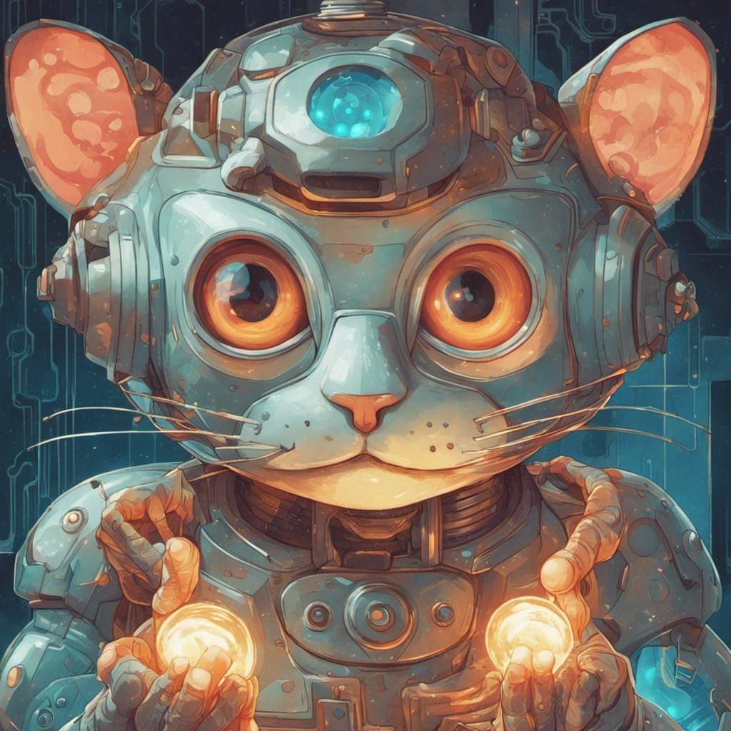 Playful Robot Kitten in Pop Surrealism Style