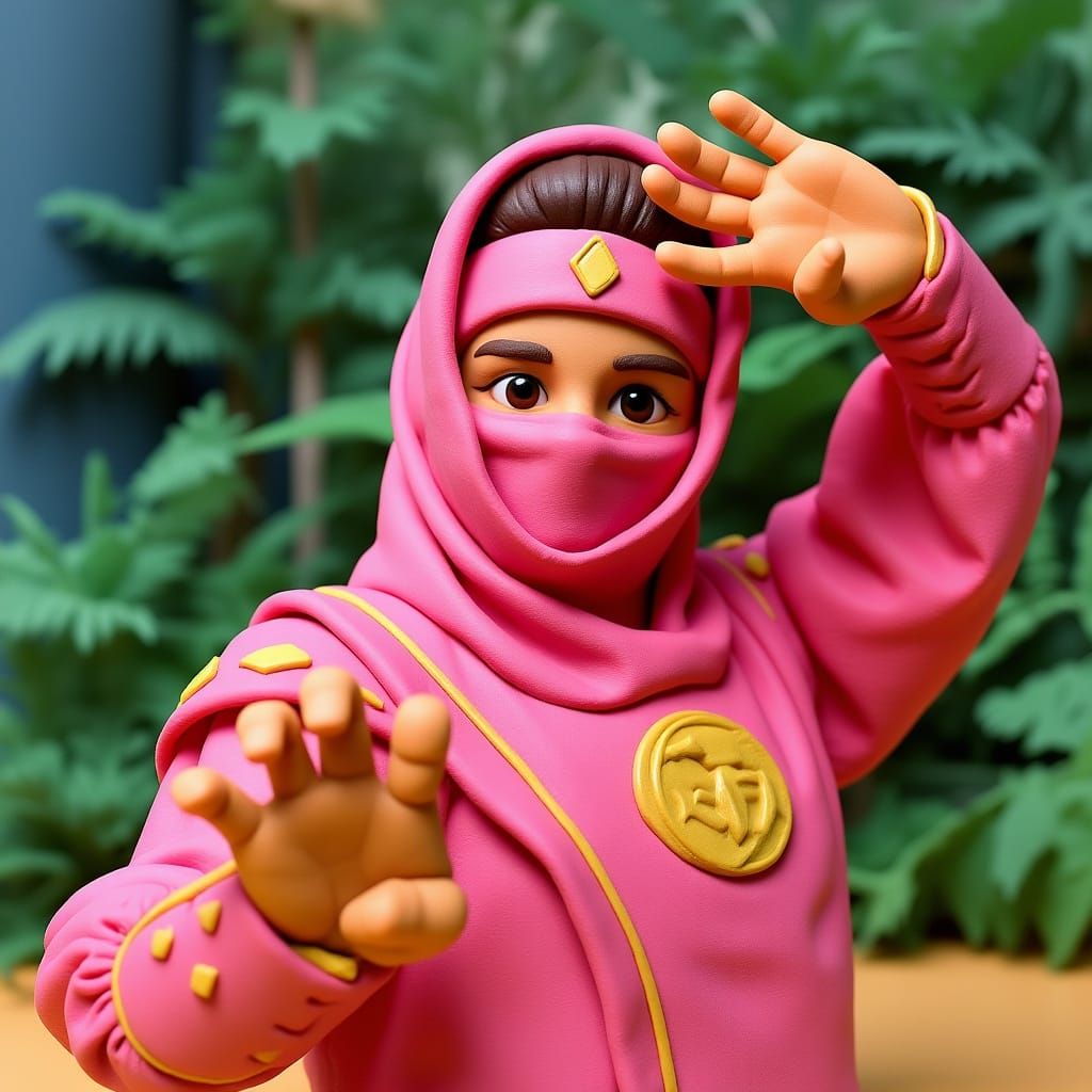 Pink Ninja Clay Doll Art