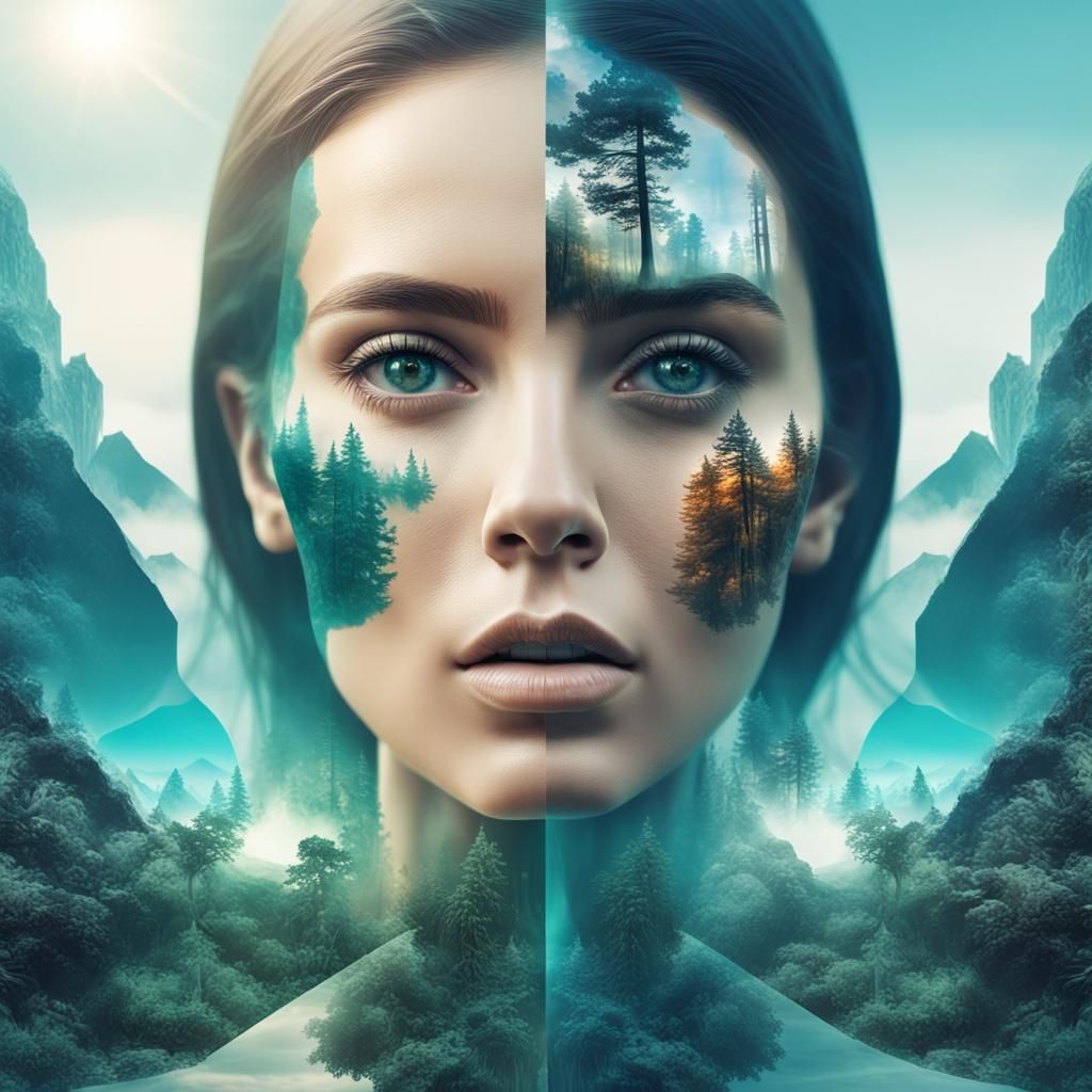 Surreal Double Exposure: Nature and Portrait in 3D