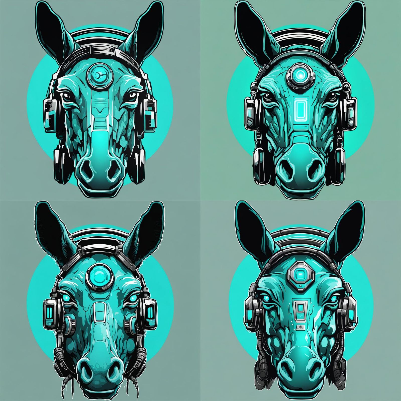 Retro Cyborg Donkey Face in Cell Shading