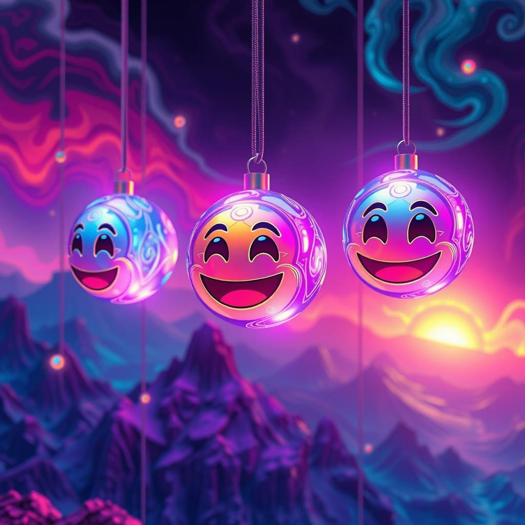 Surreal Emoji Realms in Iridescent Hues