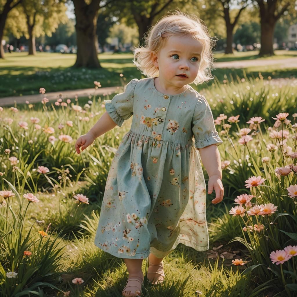 Girl Walks in Sunny Park: Cinematic Film Still