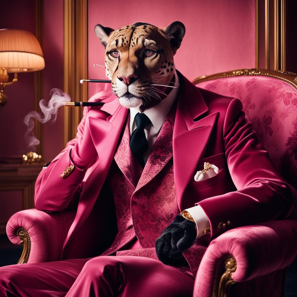 Pink Panther Smokes in Luxurious Hyperrealism