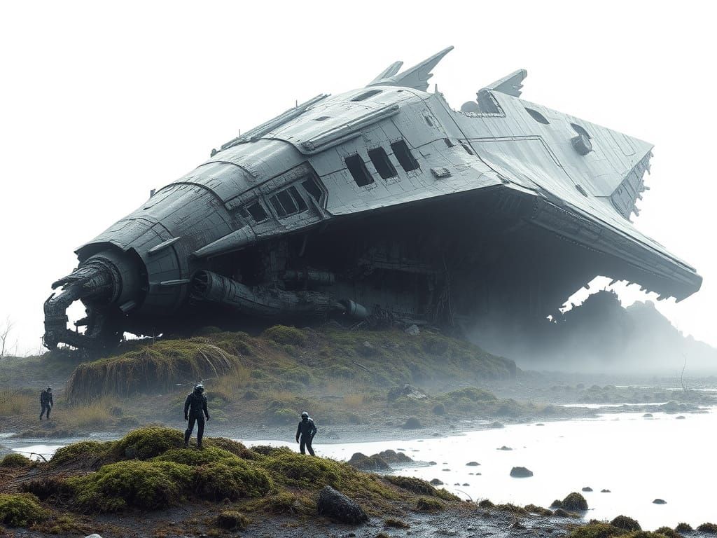 Ancient Alien Spaceship Wreckage on Barren Planet