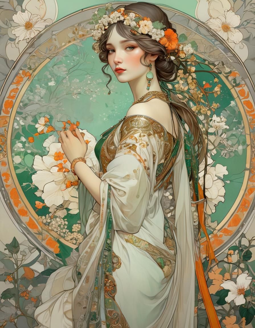 Slavic Beauty in Secession Style, Gilded Colors