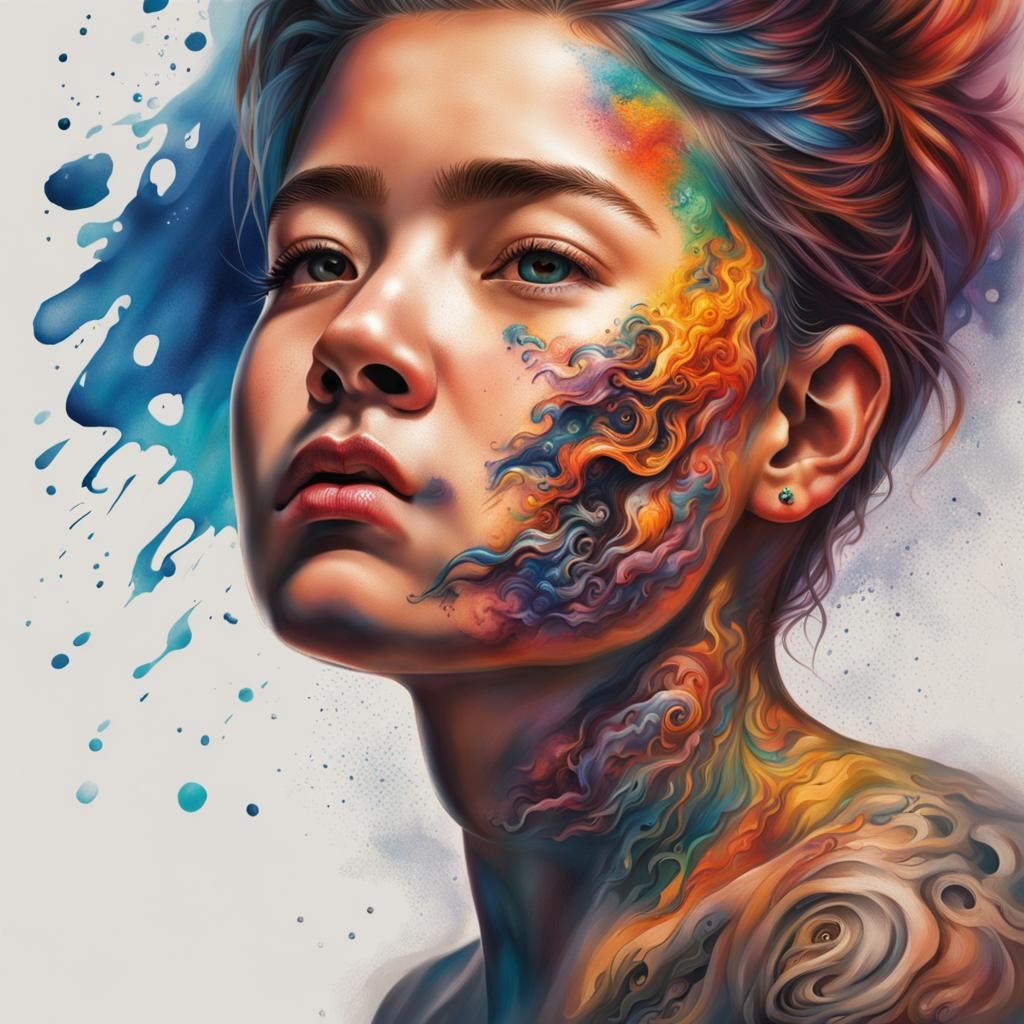 Hope Tattoo: Hyperrealistic Splash Art Portrait