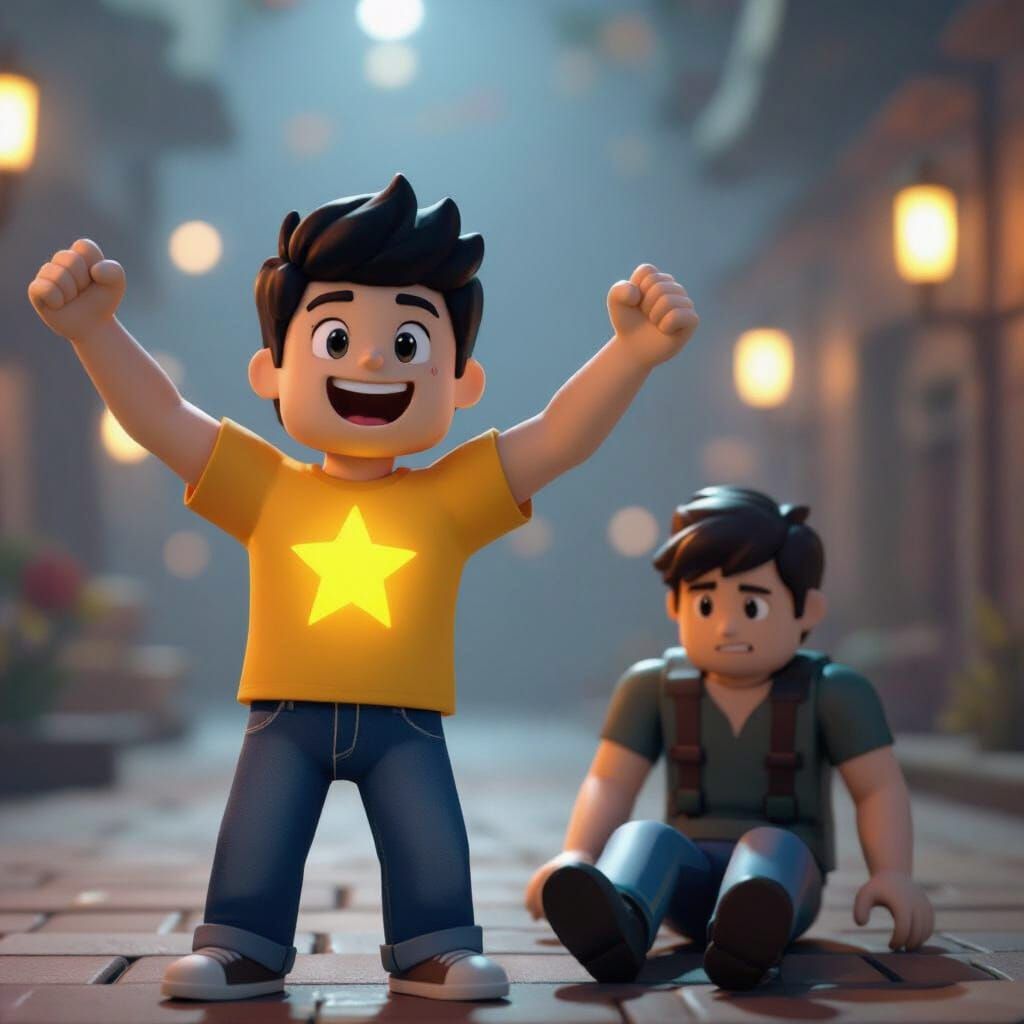 Roblox Character's Triumphant Game Victory