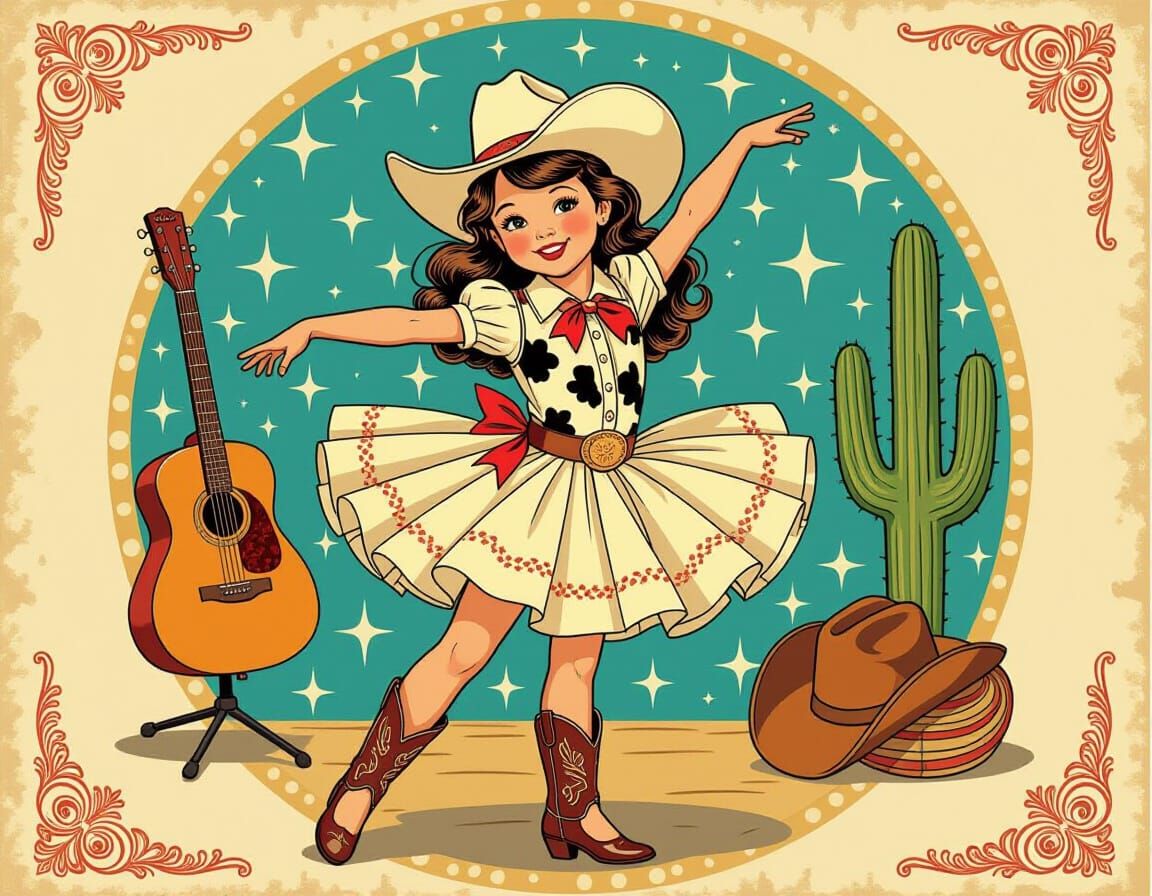 Cowgirl Ballerina in Retro Pin-Up Style