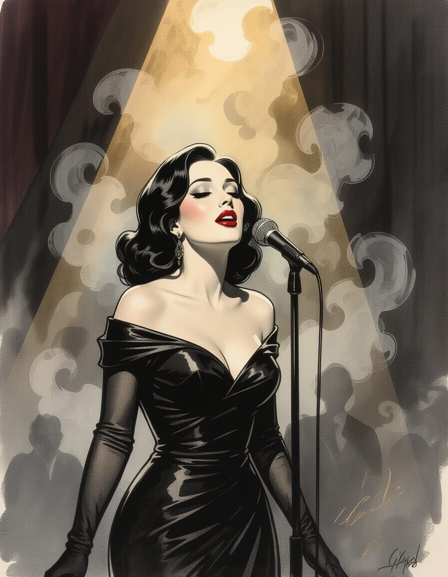 Vintage Concert Poster of a Singer in Charcoal Sketch Style