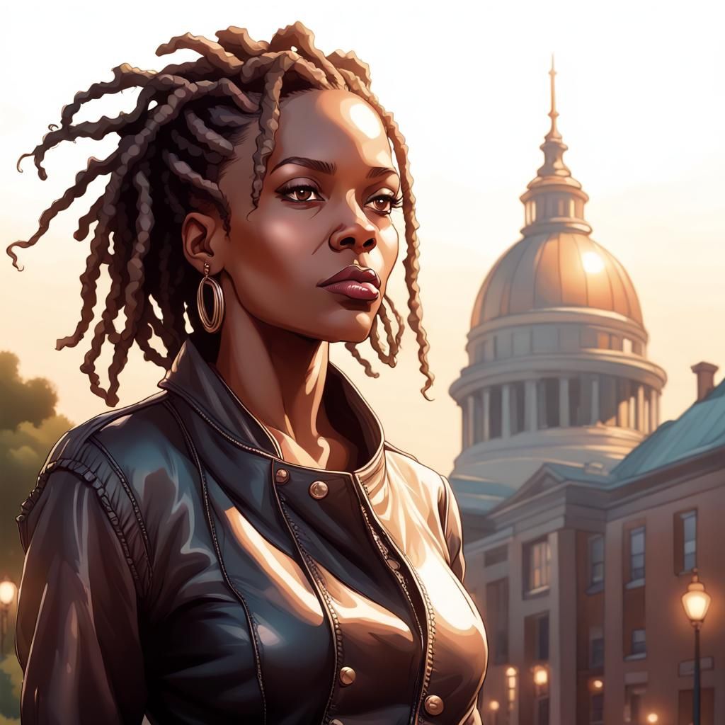Woman with Dreadlocks in Park, Hyperdetailed Portrait