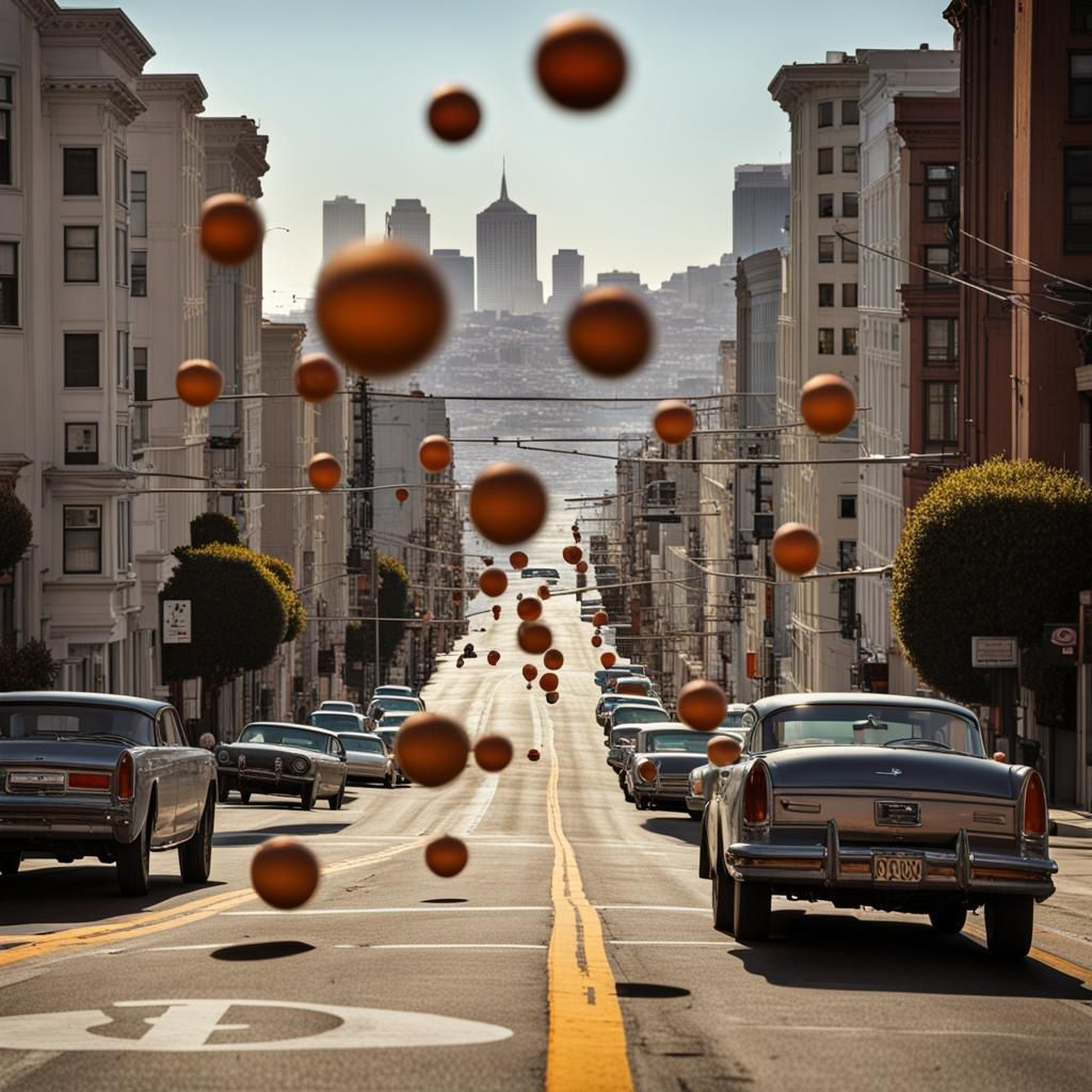 Surreal Balls Bouncing Down San Francisco Road
