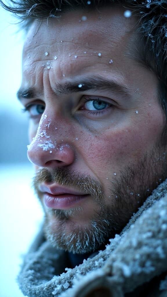 Frozen Portrait of a Crying Man in Cinematic Style