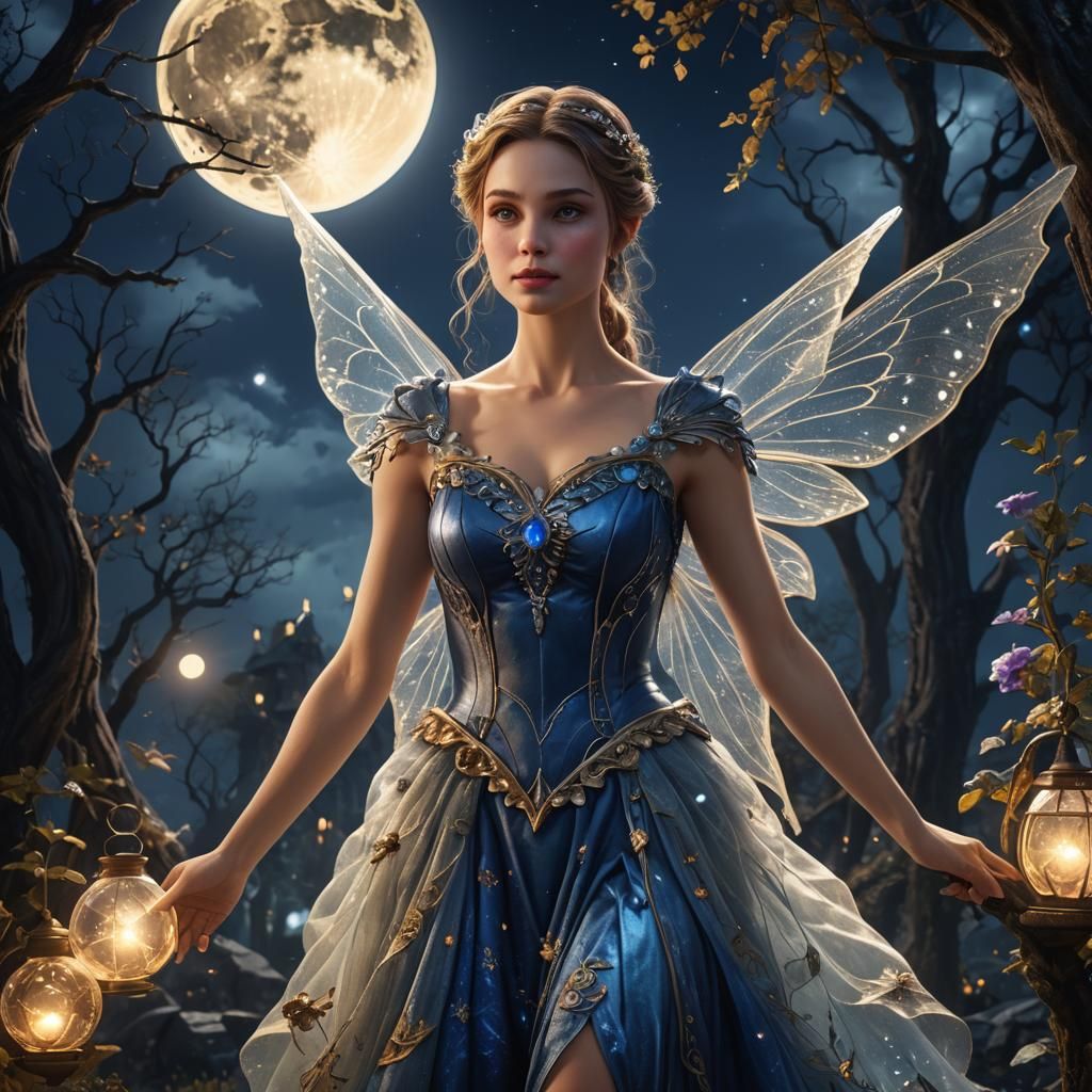 Elegant Fairy Bathed in Moonlight, Fantasy Photo