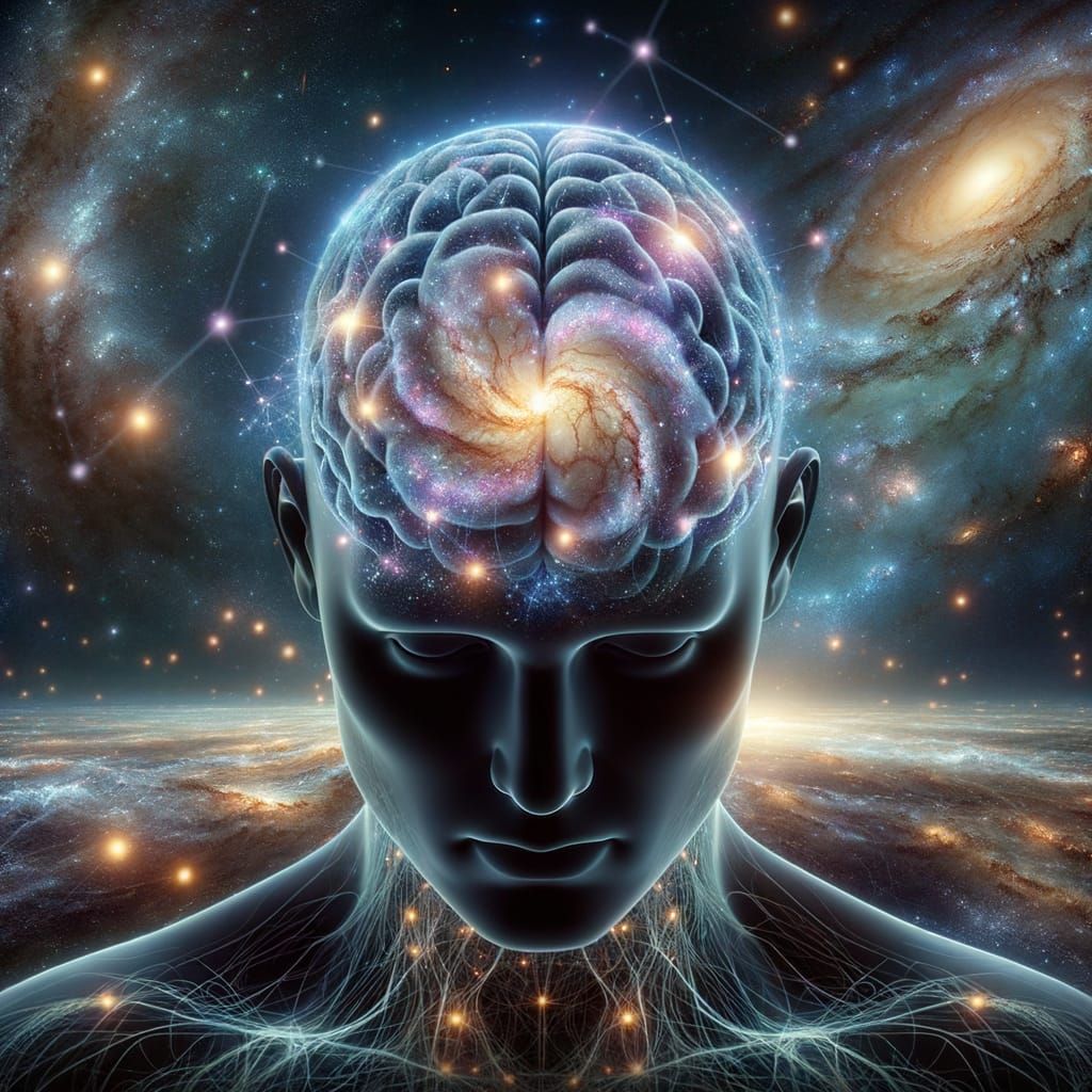 Mystical Human Brain with Galaxy Patterns