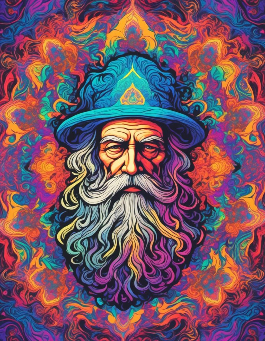 Psychedelic Mandala: Wise Man in Fractal Dreamscape