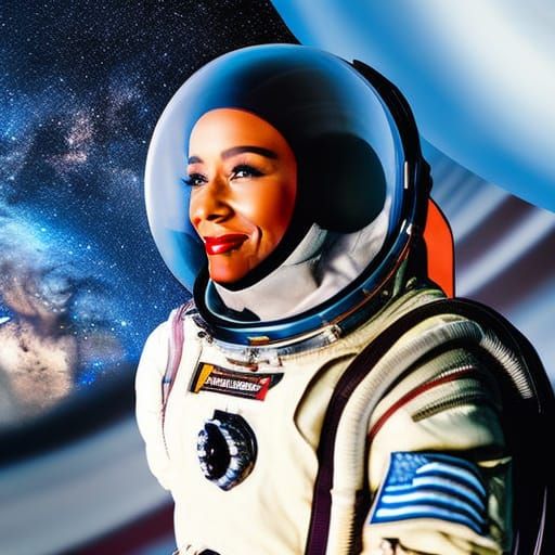 Black Woman Astronaut in Space, Digital Illustration