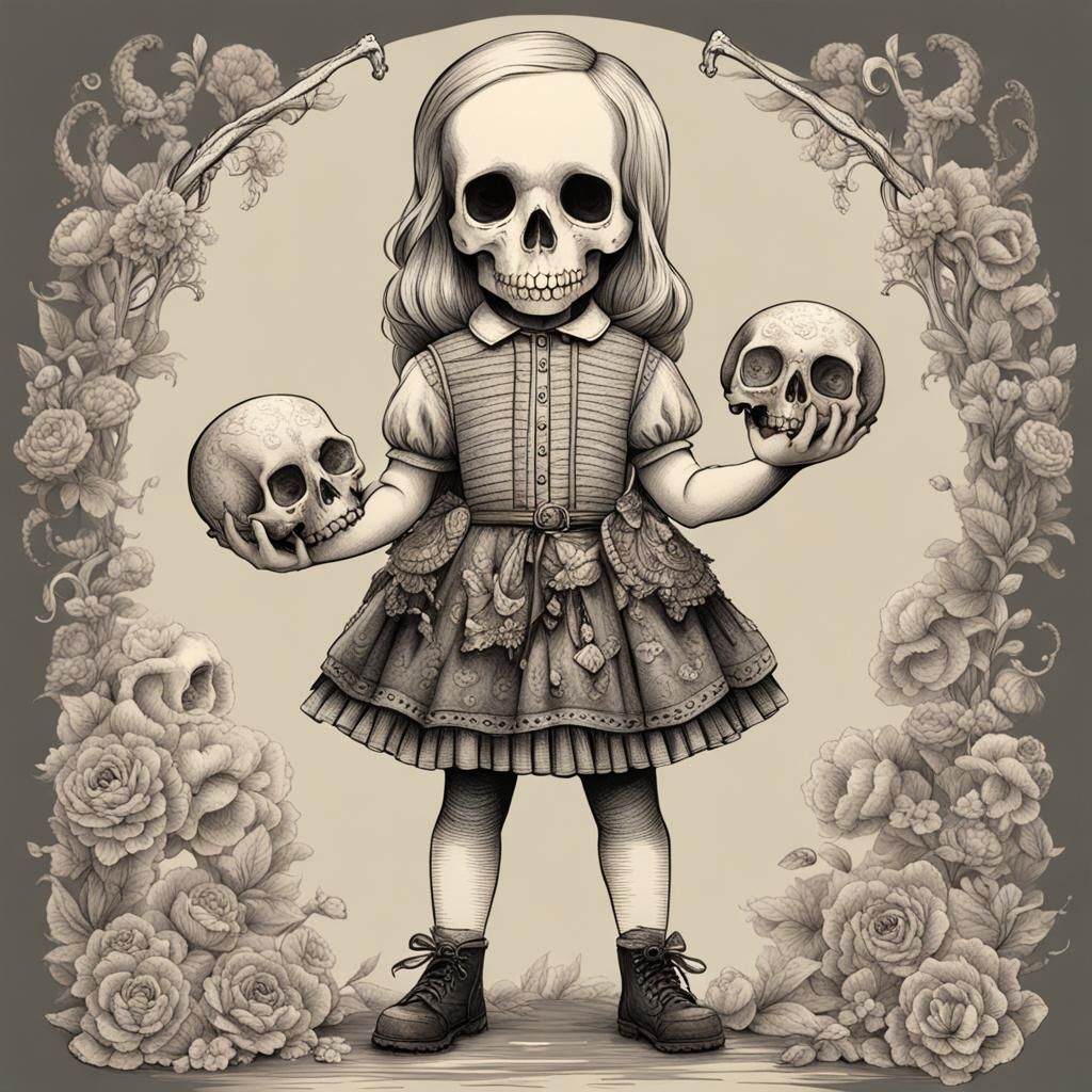 Pale Girl with Skull