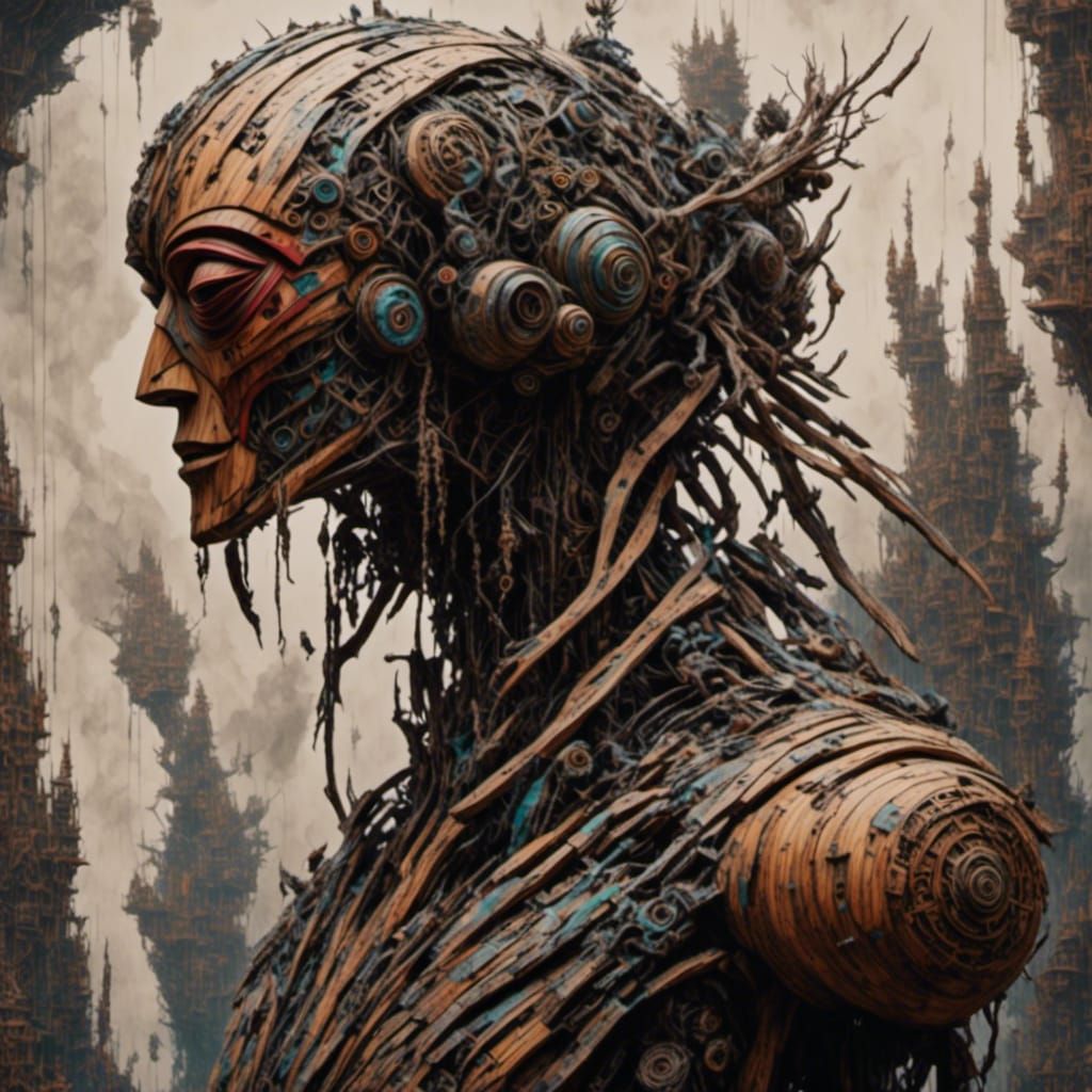 Hyperreal Wood Golem in Dynamic Pose