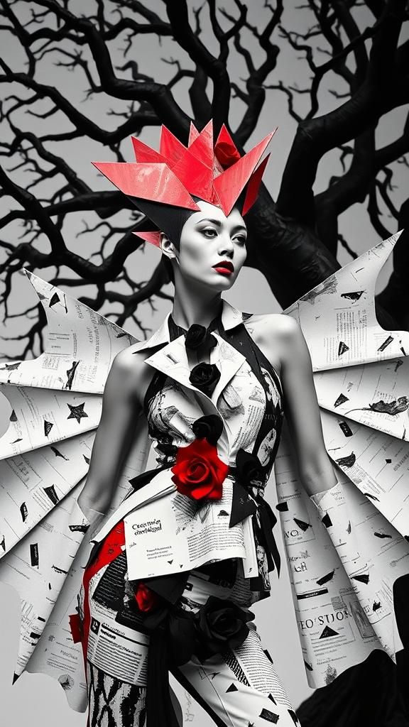Surreal Fashion Photo in Black, White and Red