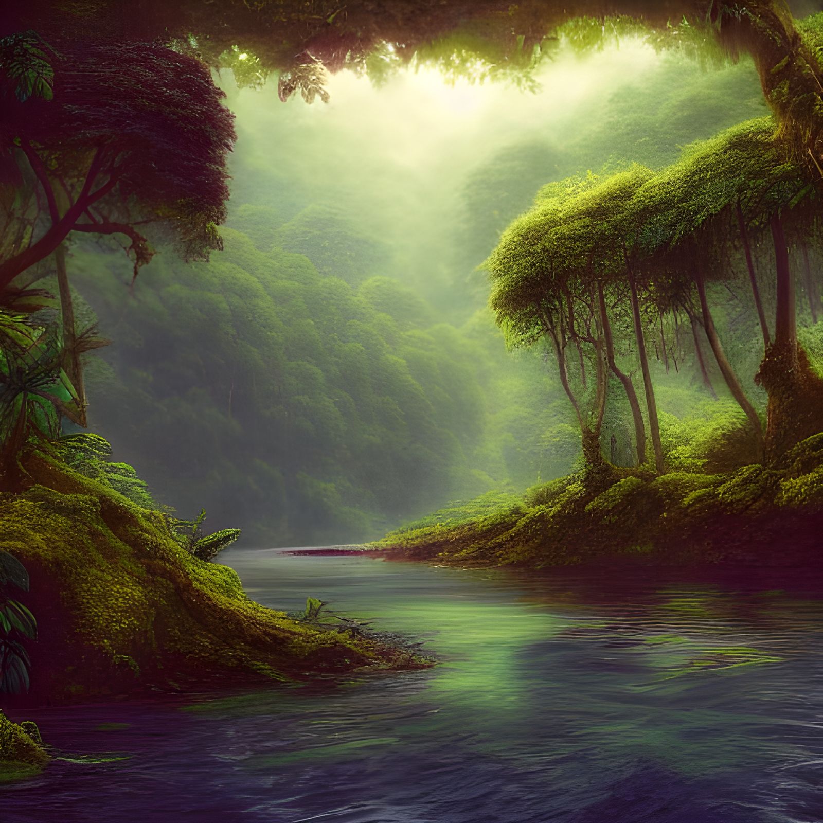 Rainforest River in Detailed Matte Painting Style