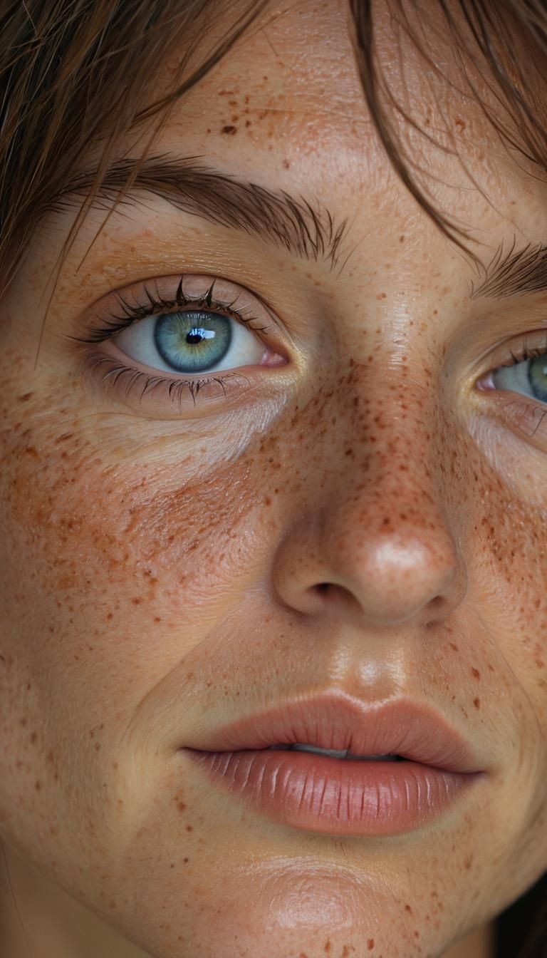 Hyperrealistic Portrait of a Woman with Blue Eyes