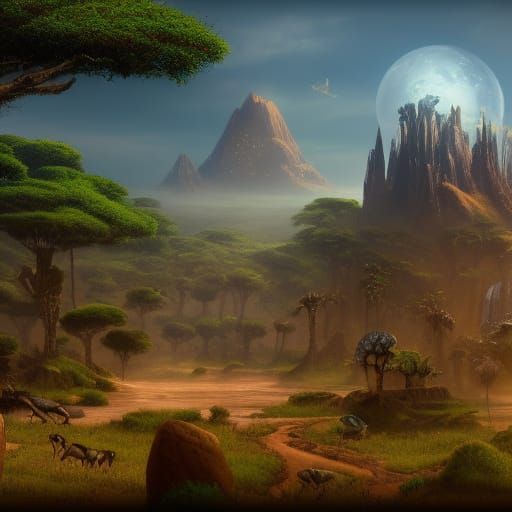 Fantastical Detailed Matte Painting of Africa