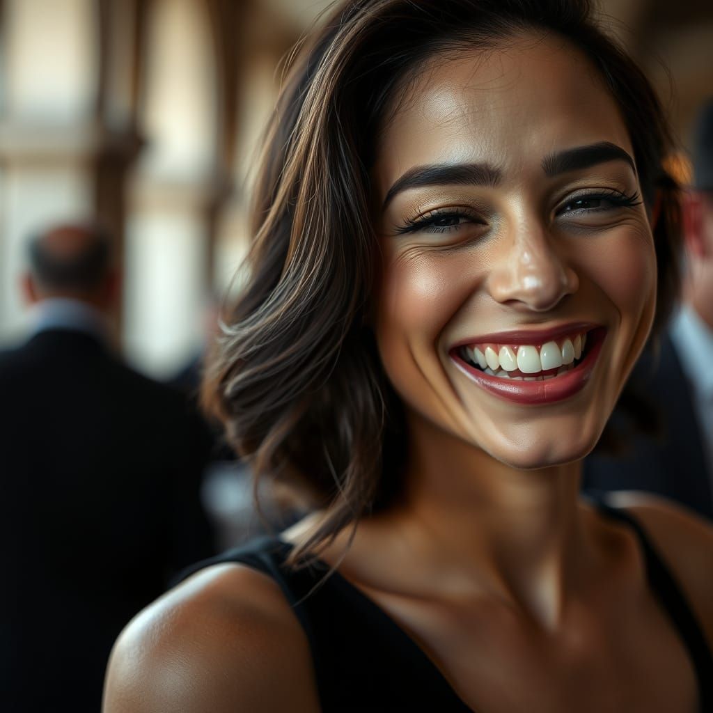 Radiant Brunette's Joyful Laughter: Portrait Photography