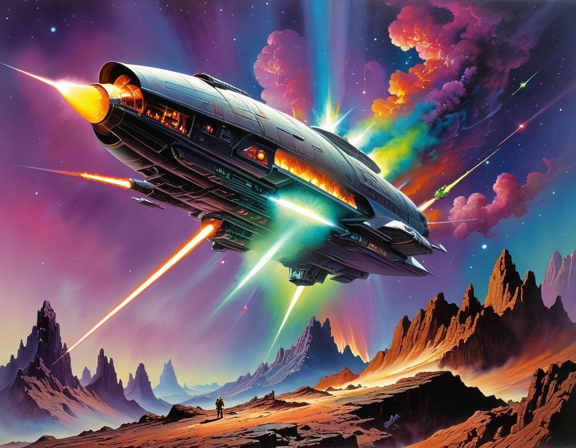 Spaceship under fire