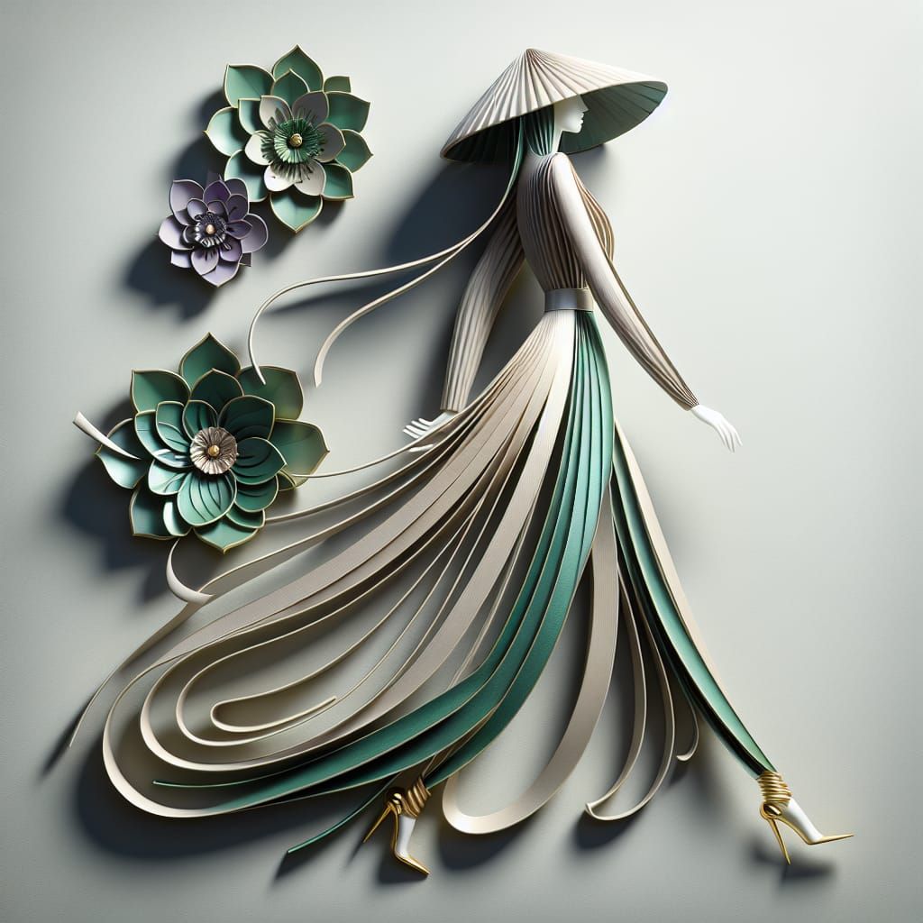 Elegant Woman Formed from Ribbons, a Surreal Artwork