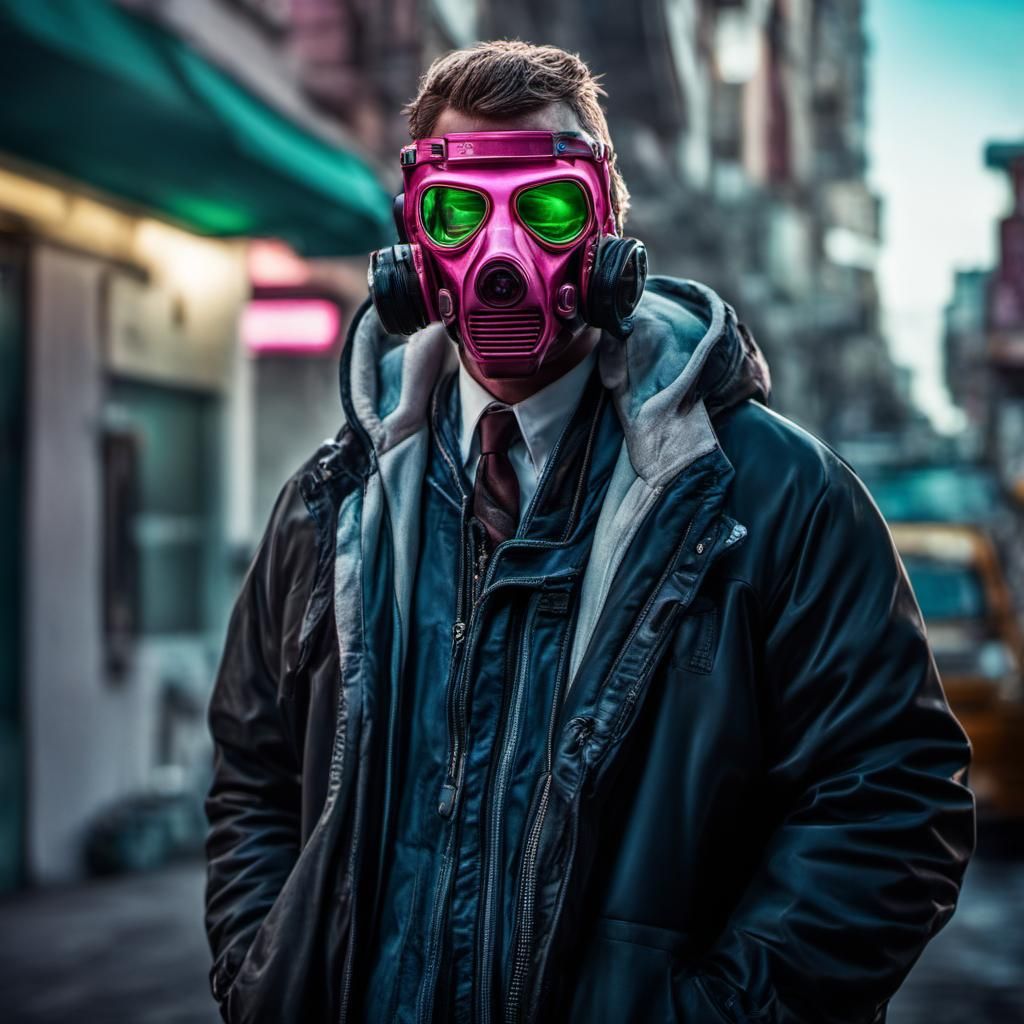 Jesse Pinkman in Gas Mask, Synthwave Neon Portrait