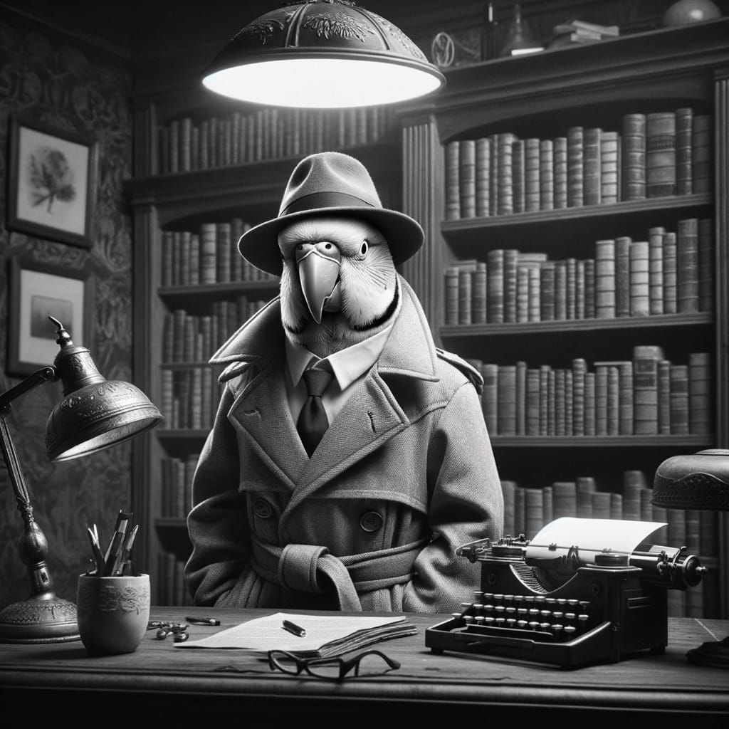 Parakeet Detective in Film Noir Scene