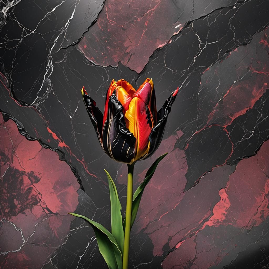 Black Marble Tulip in Hyper-Realistic Digital Art