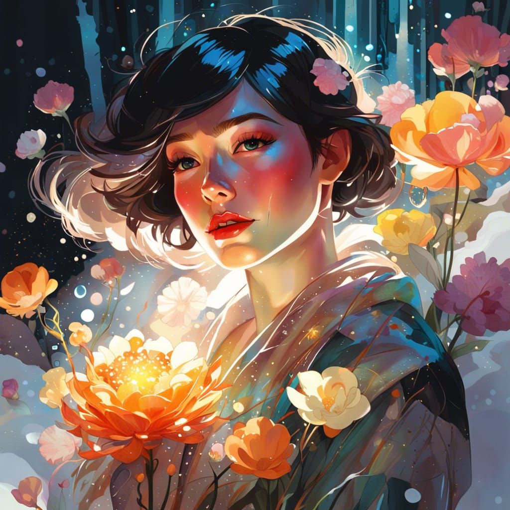 Blooming Flower Emerging from Snow, Digital Art