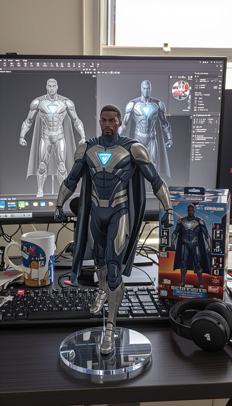 African American Superhero Figurine on Desk